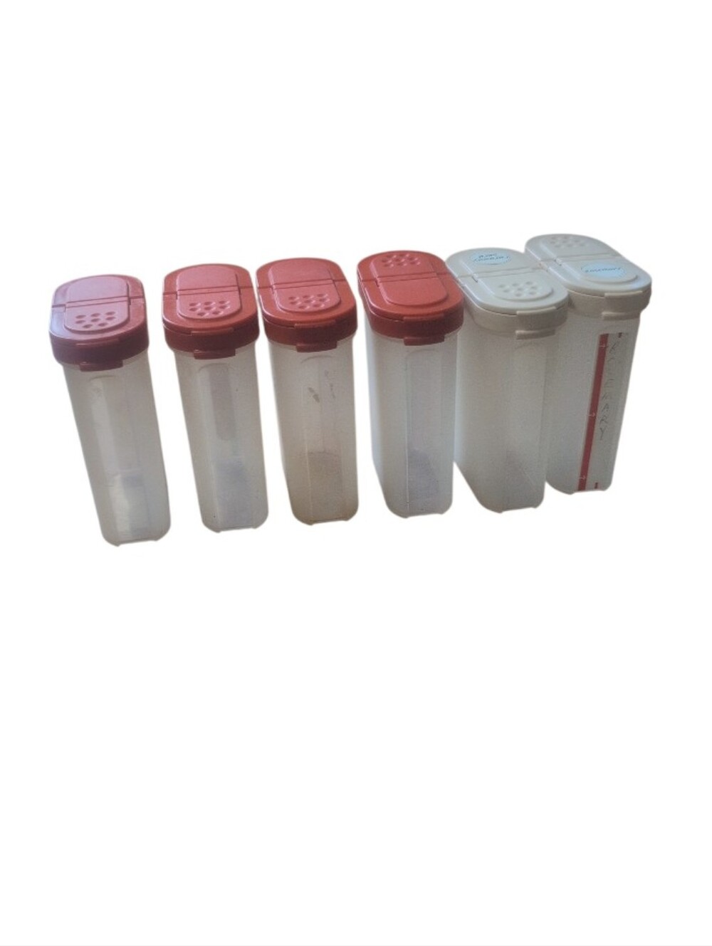 Tupperware Spice Shaker Set 6 Red Peach Lids Vintage Pantry Storage